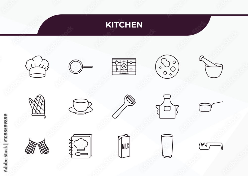 Poster fully editable outline icon collection from kitchen concept. thin line icons set such as chef hat, p