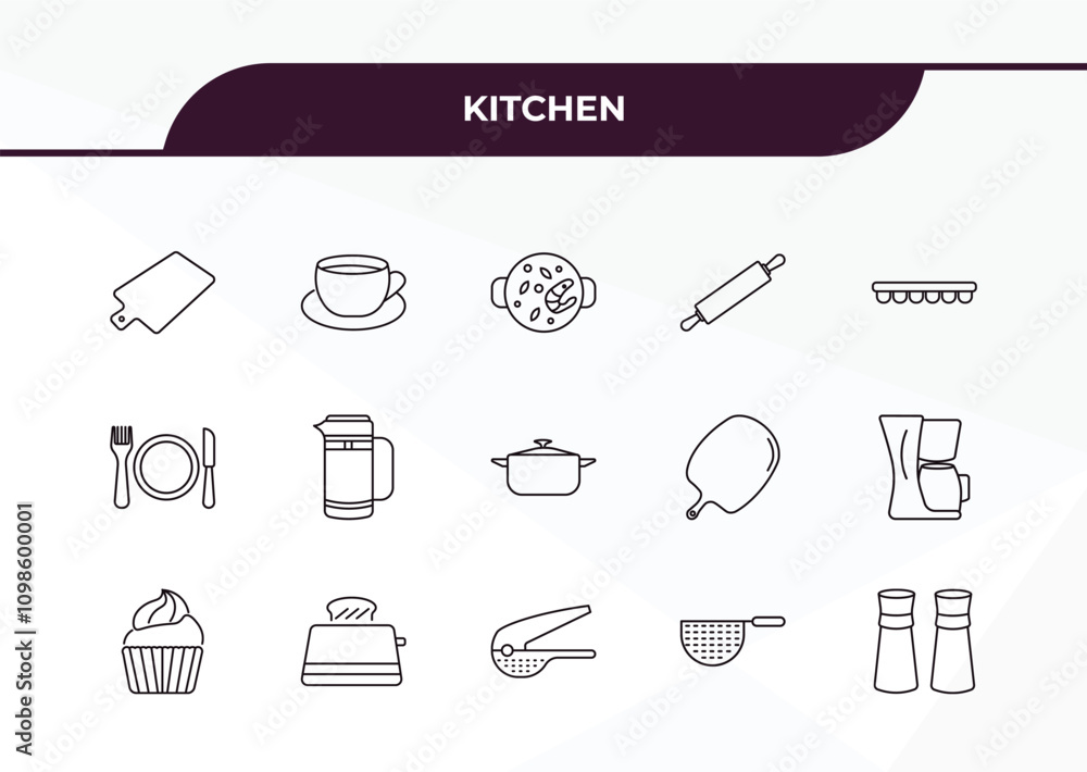 Poster fully editable outline icon collection from kitchen concept. thin line icons set such as chopping bo