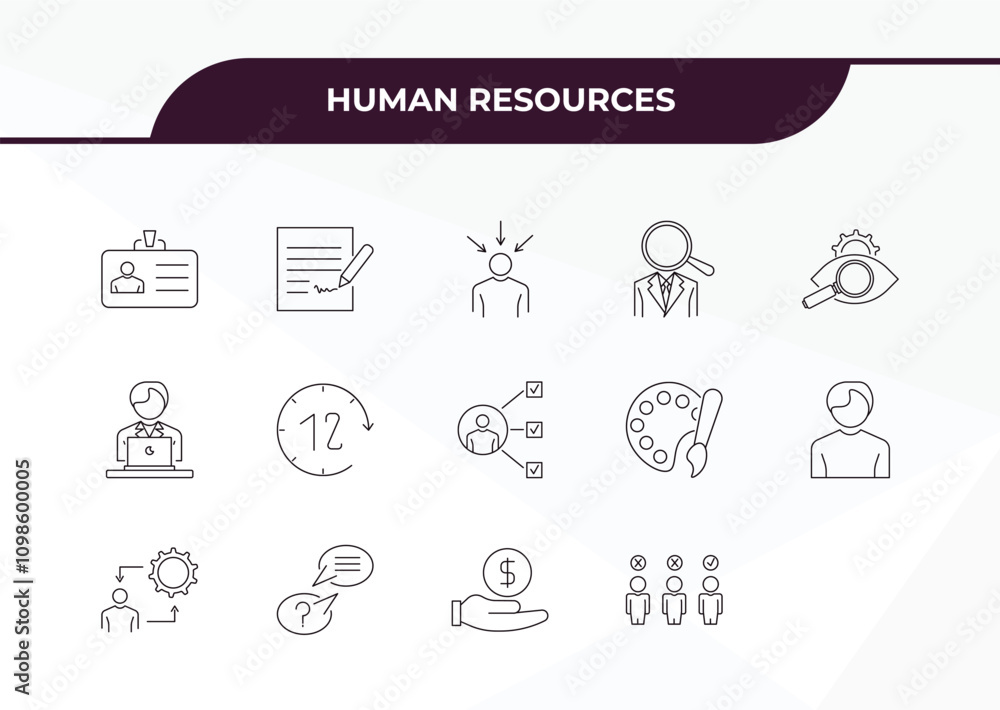 Poster fully editable outline icon collection from human resources concept. thin line icons set such as per