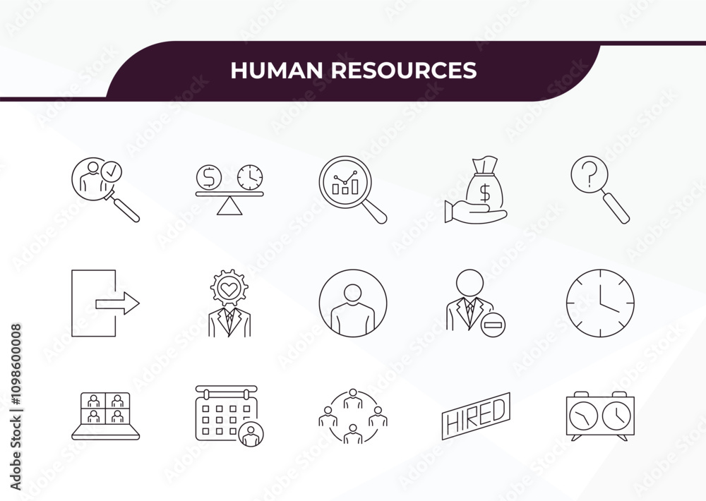 Poster fully editable outline icon collection from human resources concept. thin line icons set such as hir