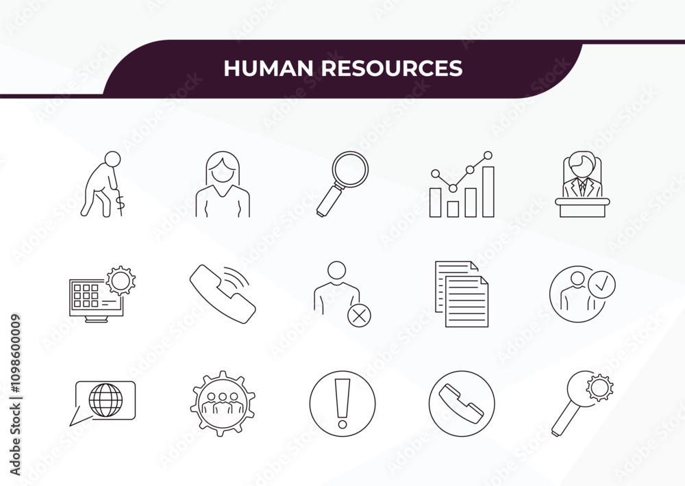 Poster fully editable outline icon collection from human resources concept. thin line icons set such as pen