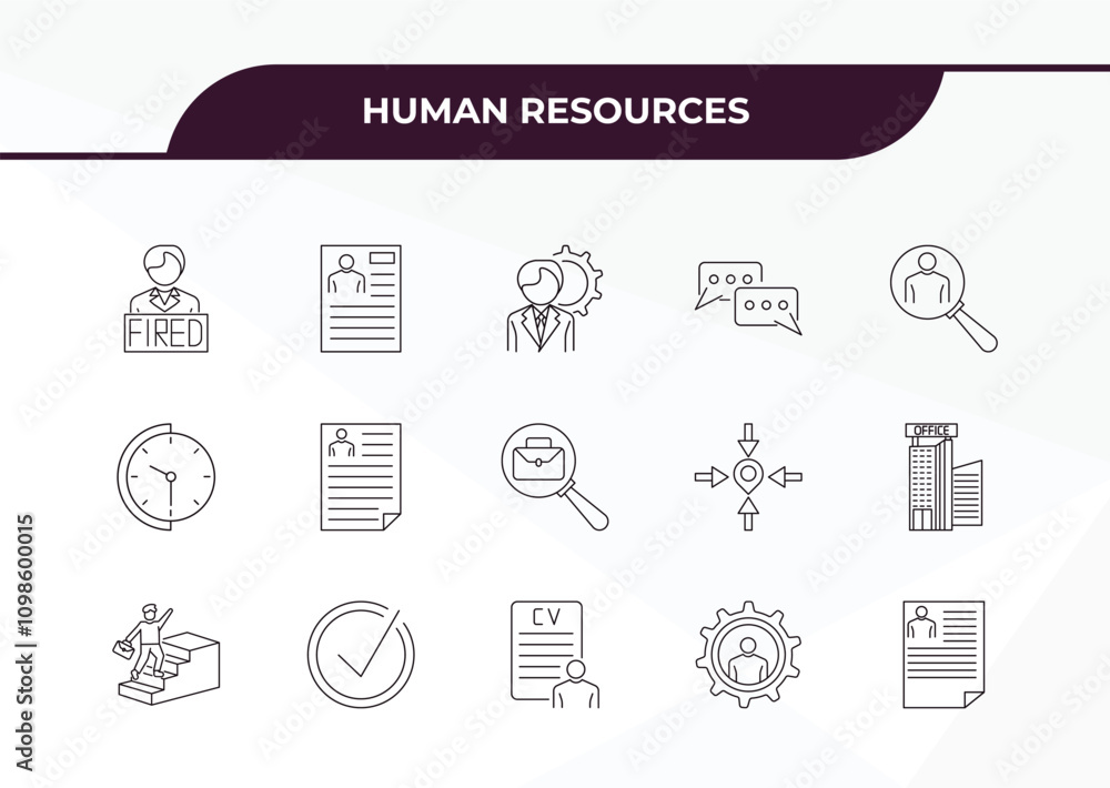 Aufkleber fully editable outline icon collection from human resources concept. thin line icons set such as fir