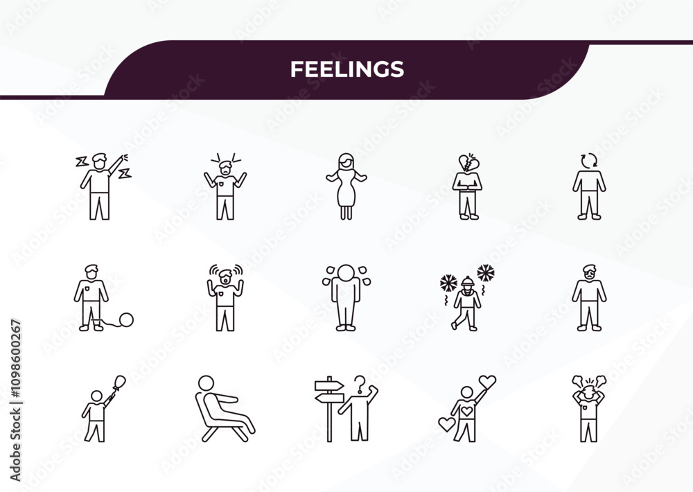 Aufkleber fully editable outline icon collection from feelings concept. thin line icons set such as relieved h