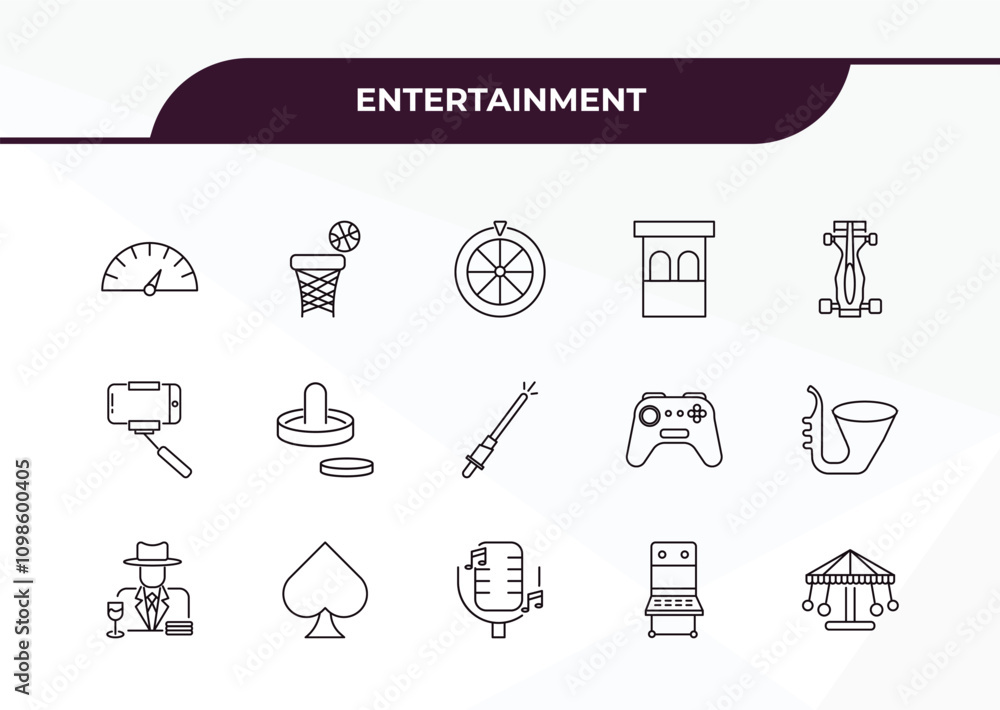 Poster fully editable outline icon collection from entertainment concept. thin line icons set such as speed