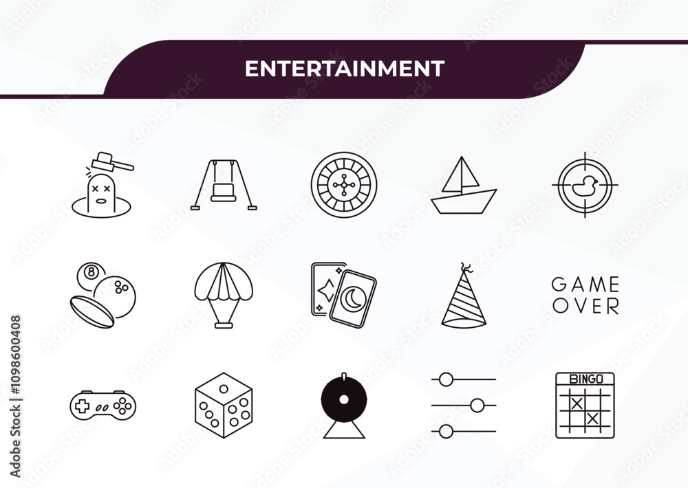 Poster fully editable outline icon collection from entertainment concept. thin line icons set such as whack