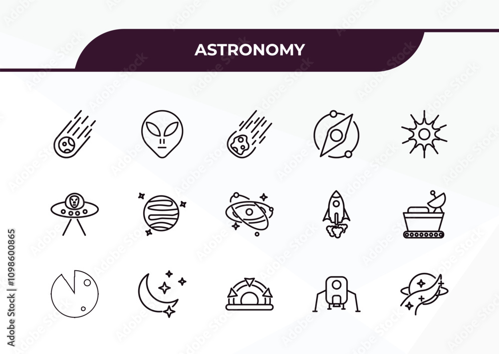 Poster fully editable outline icon collection from astronomy concept. thin line icons set such as meteorite