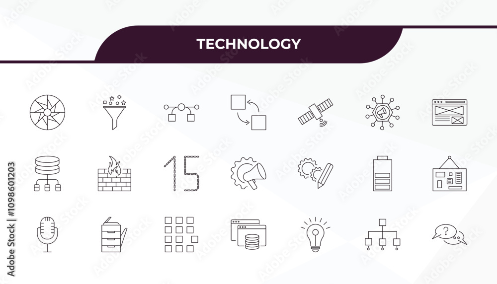 Poster fully editable outline icon collection from technology concept. thin line icons set such as colory t