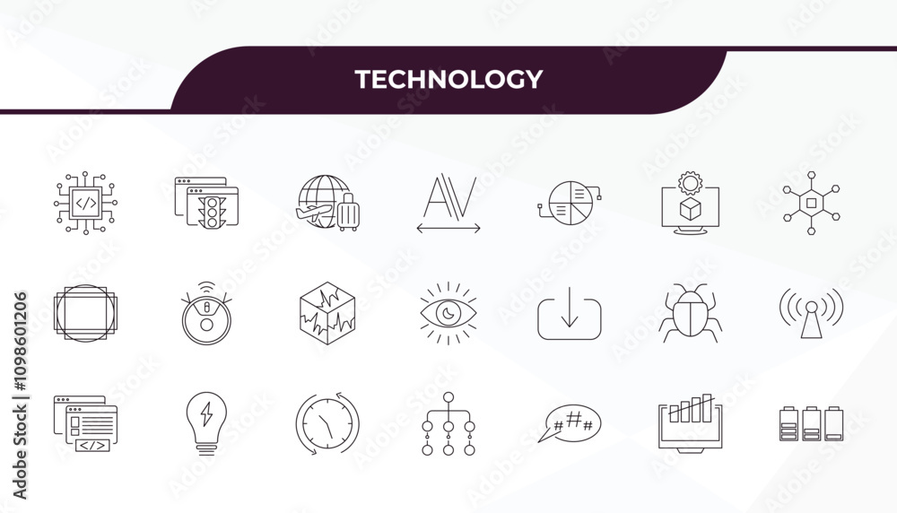 Poster fully editable outline icon collection from technology concept. thin line icons set such as embeddin