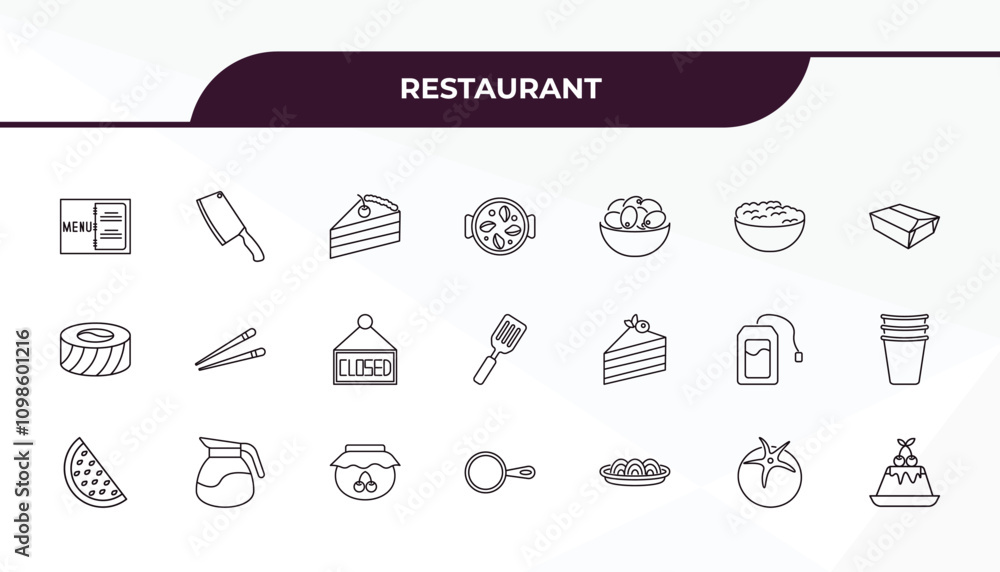 Poster fully editable outline icon collection from restaurant concept. thin line icons set such as open men