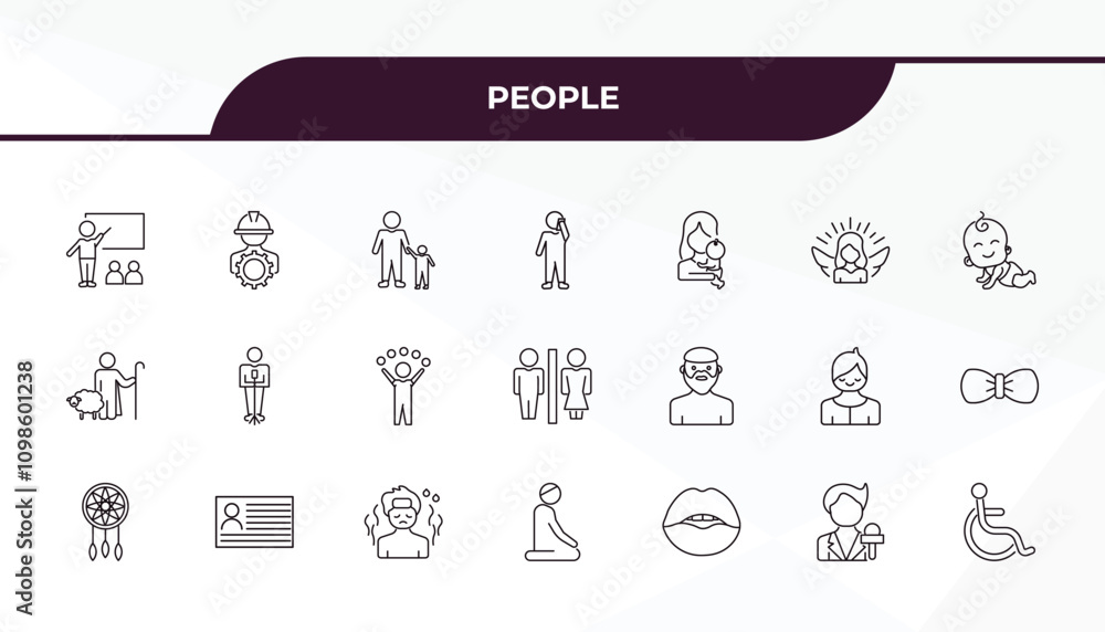 Poster fully editable outline icon collection from people concept. thin line icons set such as classroom st