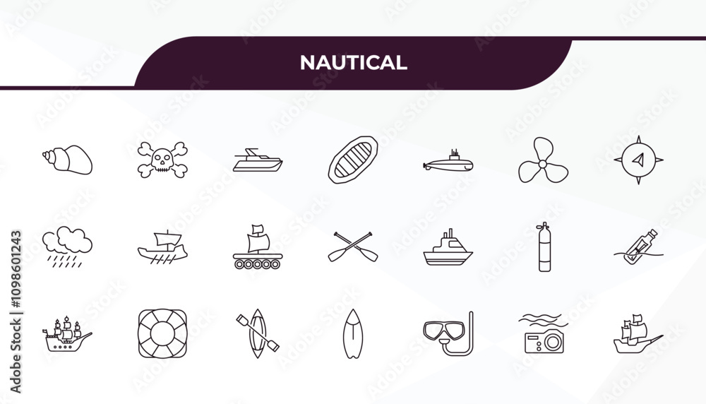 Poster fully editable outline icon collection from nautical concept. thin line icons set such as rainy clou
