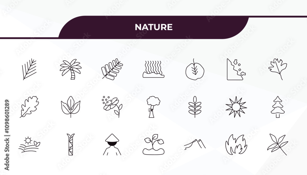 Aufkleber fully editable outline icon collection from nature concept. thin line icons set such as pine leaf, c