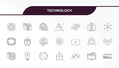 fully editable outline icon collection from technology concept. thin line icons set such as embedding, internet traffic, receive, growth hacking, battery levels,