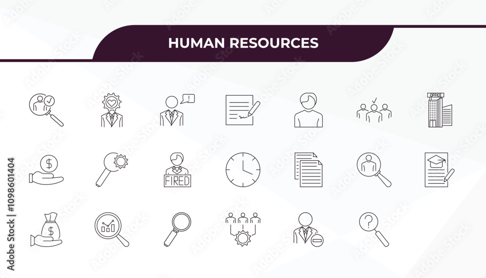Poster fully editable outline icon collection from human resources concept. thin line icons set such as hir