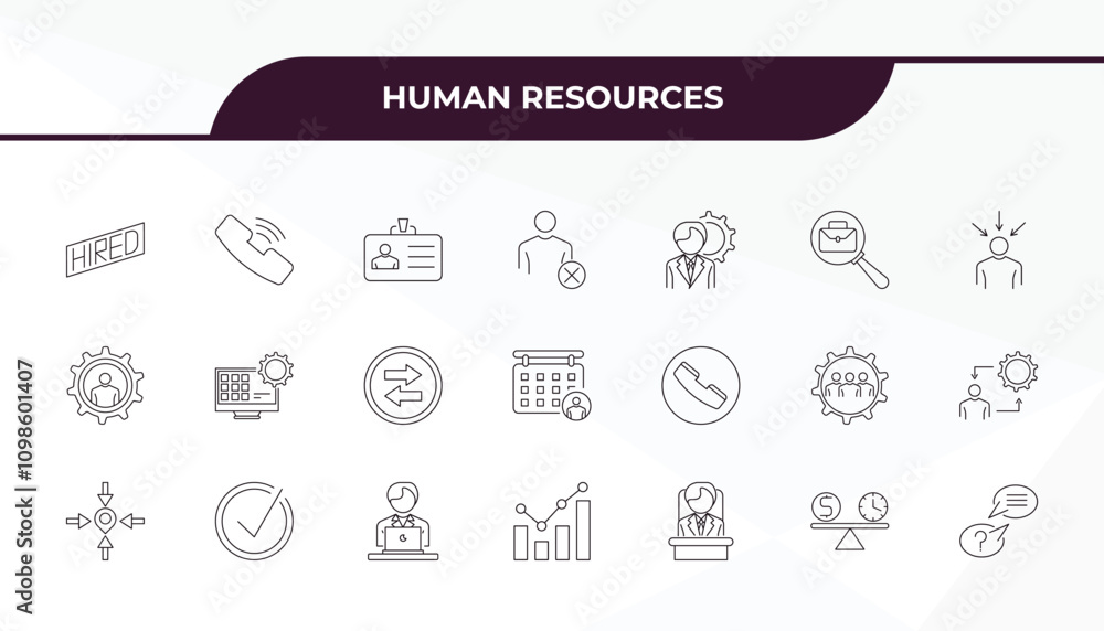 Poster fully editable outline icon collection from human resources concept. thin line icons set such as hir