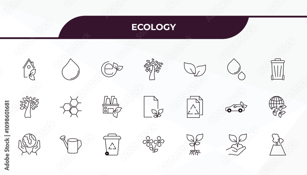 Poster fully editable outline icon collection from ecology concept. thin line icons set such as ecological 