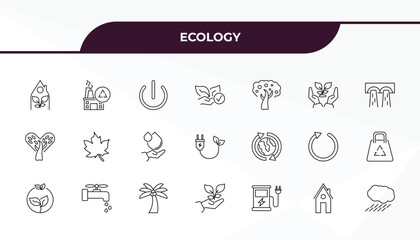 fully editable outline icon collection from ecology concept. thin line icons set such as green home, recycling factory, recycling, green house, raining,