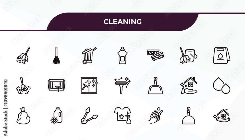 Poster fully editable outline icon collection from cleaning concept. thin line icons set such as feather du
