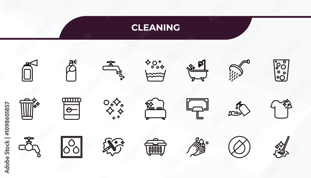 Poster fully editable outline icon collection from cleaning concept. thin line icons set such as deodorizer
