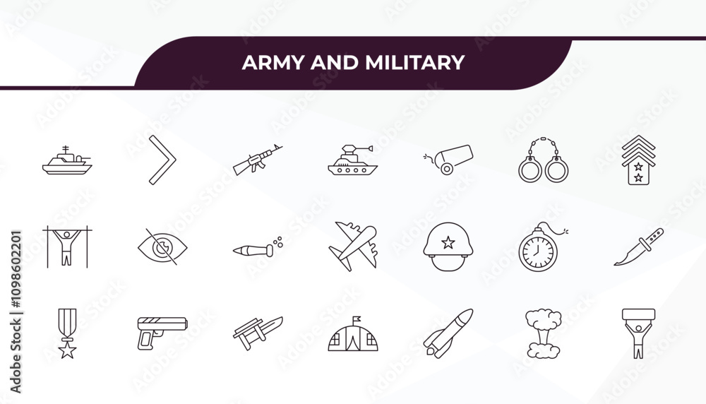 Aufkleber fully editable outline icon collection from army and military concept. thin line icons set such as a