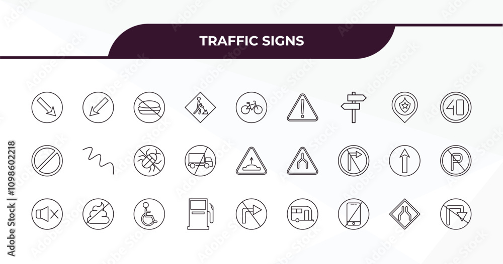 Poster fully editable outline icon collection from traffic signs concept. thin line icons set such as keep 
