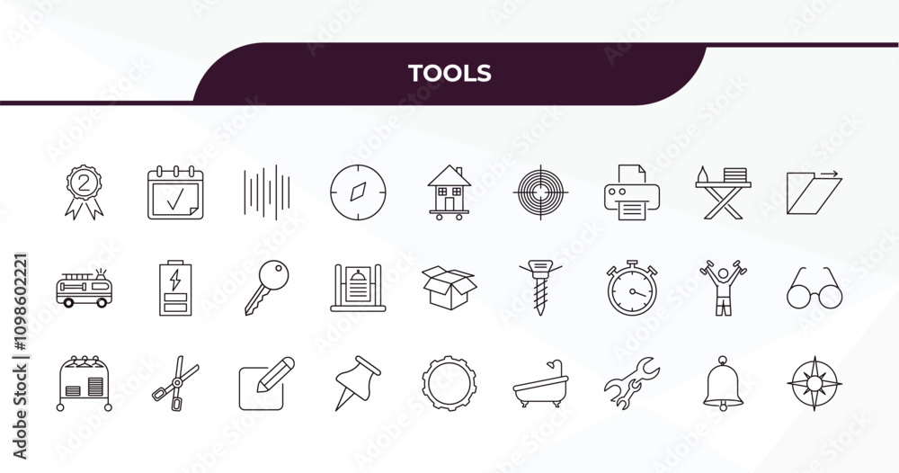 Aufkleber fully editable outline icon collection from tools concept. thin line icons set such as second, calen