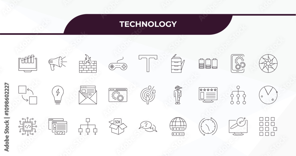 Poster fully editable outline icon collection from technology concept. thin line icons set such as growth h