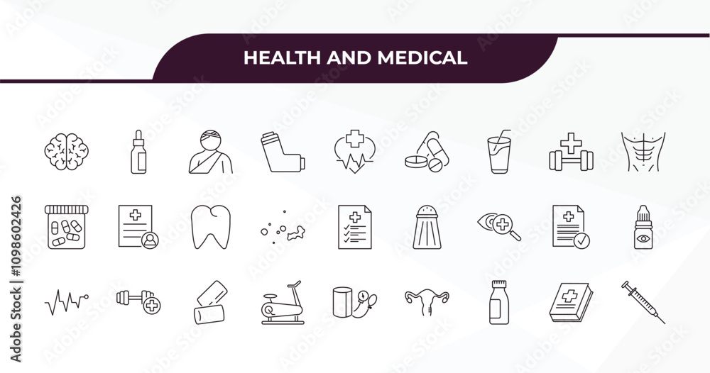 Poster fully editable outline icon collection from health and medical concept. thin line icons set such as 