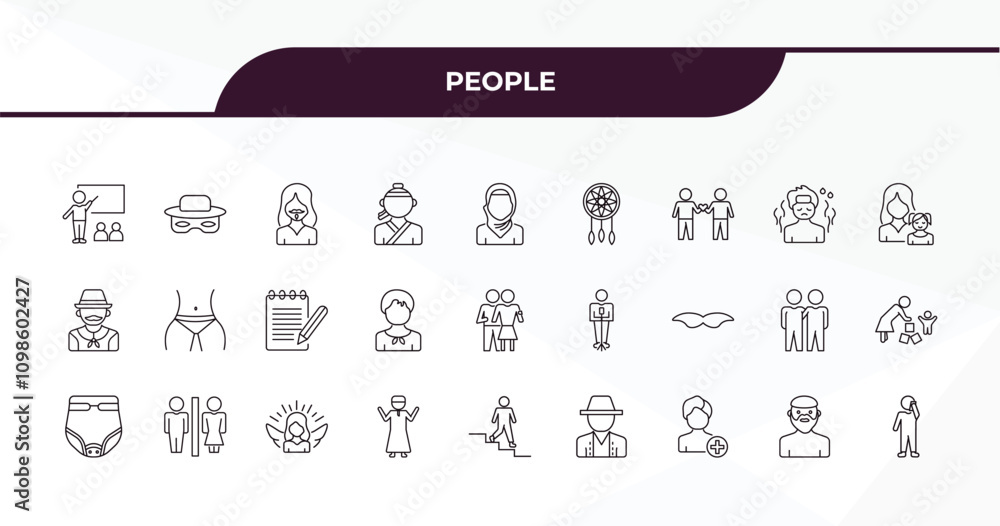 Poster fully editable outline icon collection from people concept. thin line icons set such as classroom st