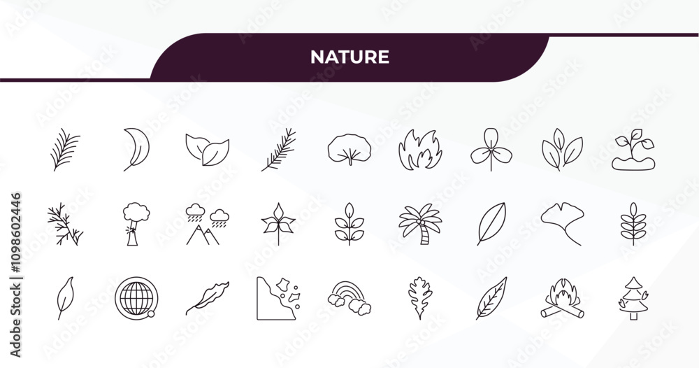Poster fully editable outline icon collection from nature concept. thin line icons set such as yew leaf, fa