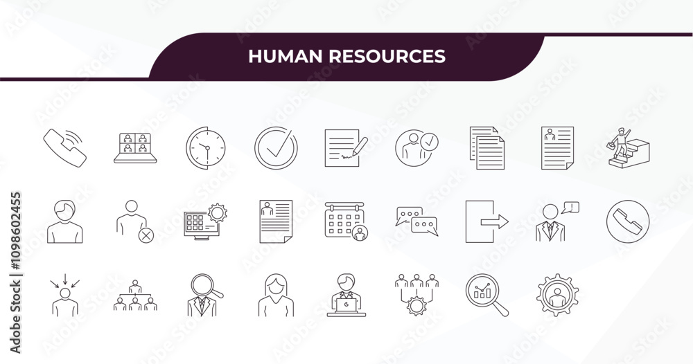 Aufkleber fully editable outline icon collection from human resources concept. thin line icons set such as cal