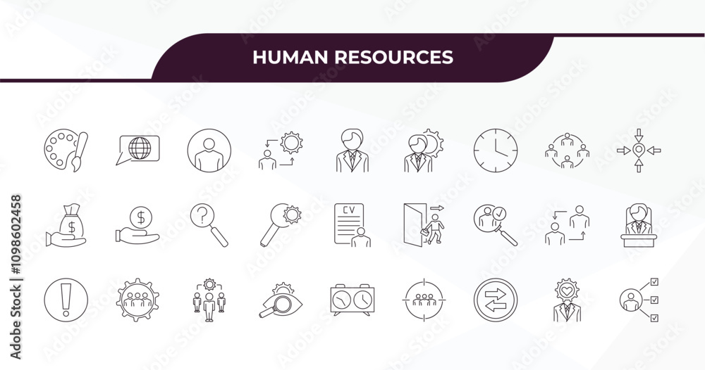 Poster fully editable outline icon collection from human resources concept. thin line icons set such as art