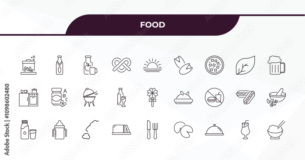 Poster fully editable outline icon collection from food concept. thin line icons set such as stew, sparklin