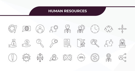 fully editable outline icon collection from human resources concept. thin line icons set such as art, language, work team, emotional intelligence, multitask,