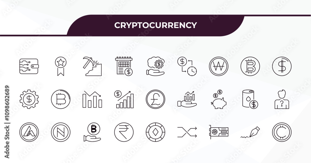Poster fully editable outline icon collection from cryptocurrency concept. thin line icons set such as digi