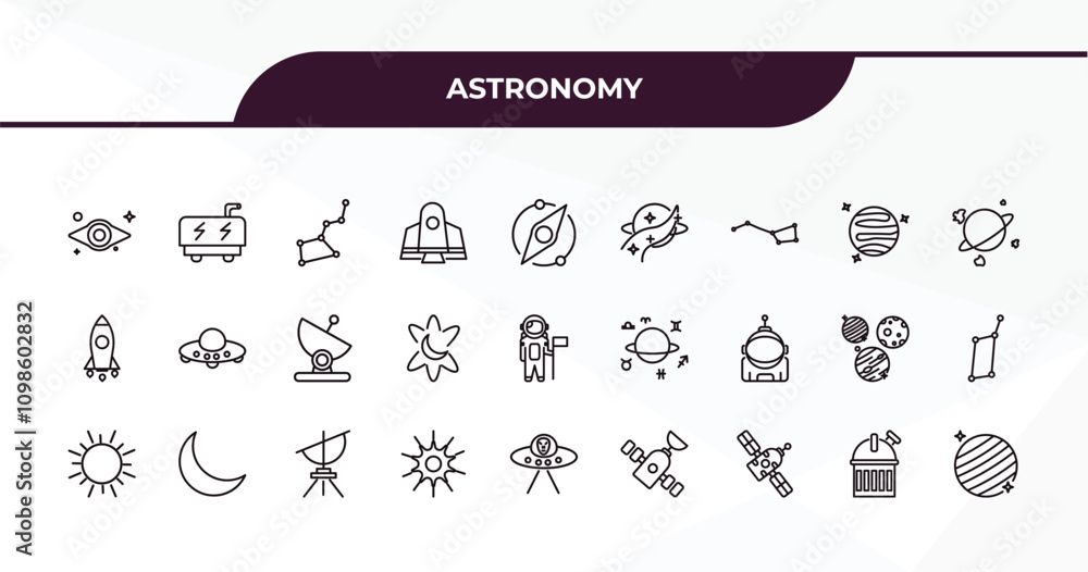 Poster fully editable outline icon collection from astronomy concept. thin line icons set such as black hol