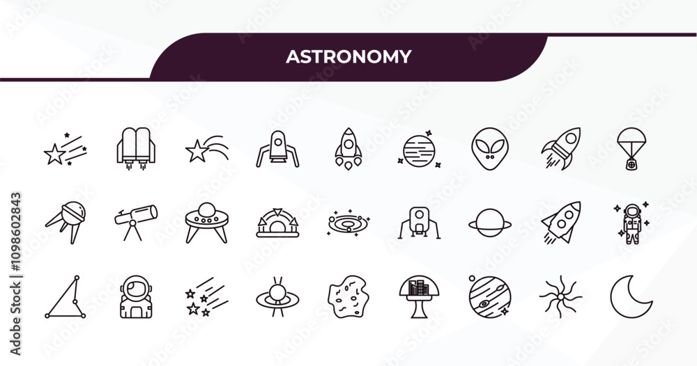 Poster fully editable outline icon collection from astronomy concept. thin line icons set such as falling s