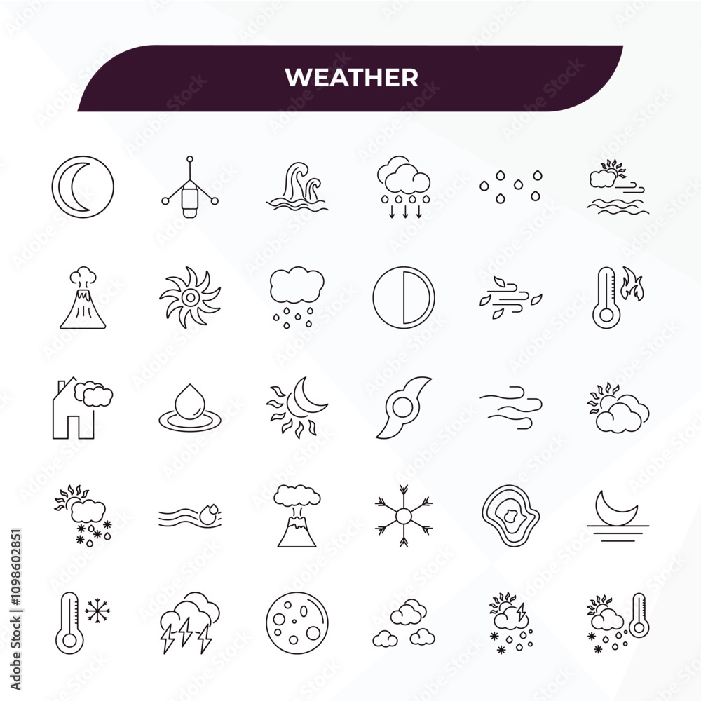 Poster fully editable outline icon collection from weather concept. thin line icons set such as first quart