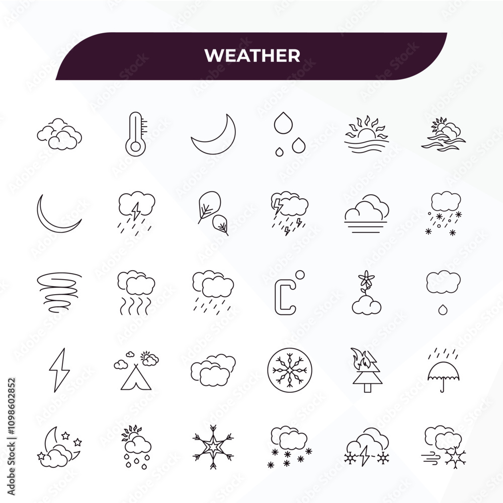 Aufkleber fully editable outline icon collection from weather concept. thin line icons set such as overcast, t
