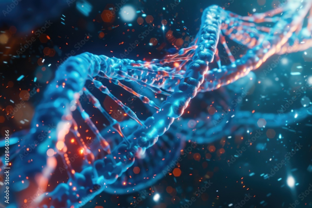 Poster a close-up of two complementary strands of dna twisted together