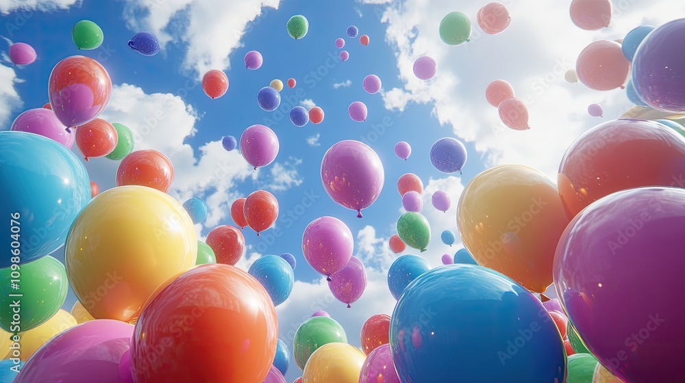 Poster a vibrant collection of colorful balloons floating in the sky, each representing a different color o