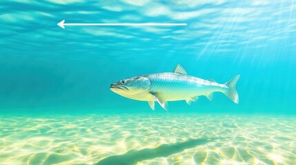 Fototapeta premium Graceful Fish Gliding Through the Clear Waters of a Serene Reservoir at Midday