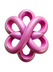 A unique 3D design resembling an intricate knot in glossy pink material. The smooth loops create fluidity, enhanced by highlights and shadows.