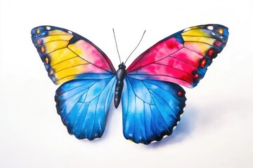 Obraz premium A vibrant butterfly perched on a white background, ready for close-up