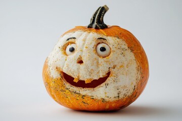 A close-up shot of a pumpkin with a carved face
