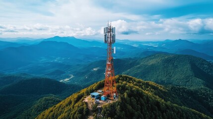 Obraz premium Telecom Tower Overlooking Mountainous Landscape