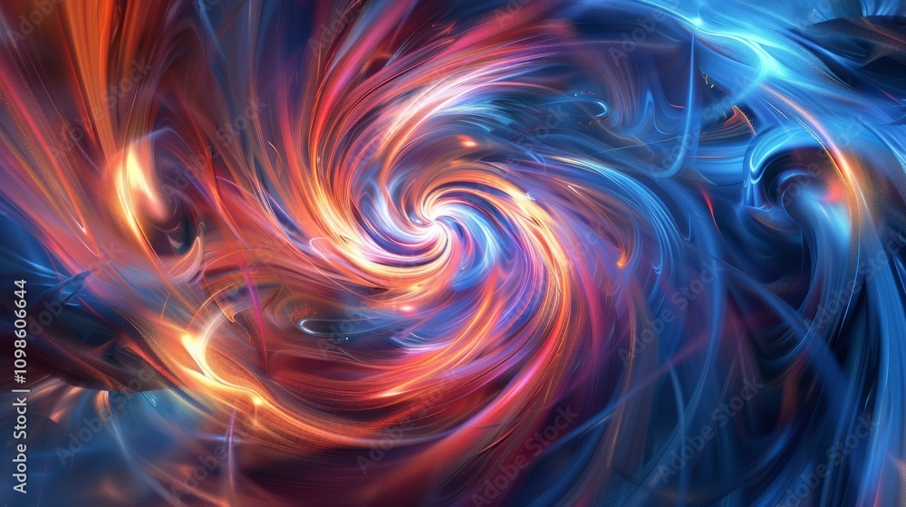 Poster dynamic conceptual background with swirling patterns and abstract shapes, representing the energy an