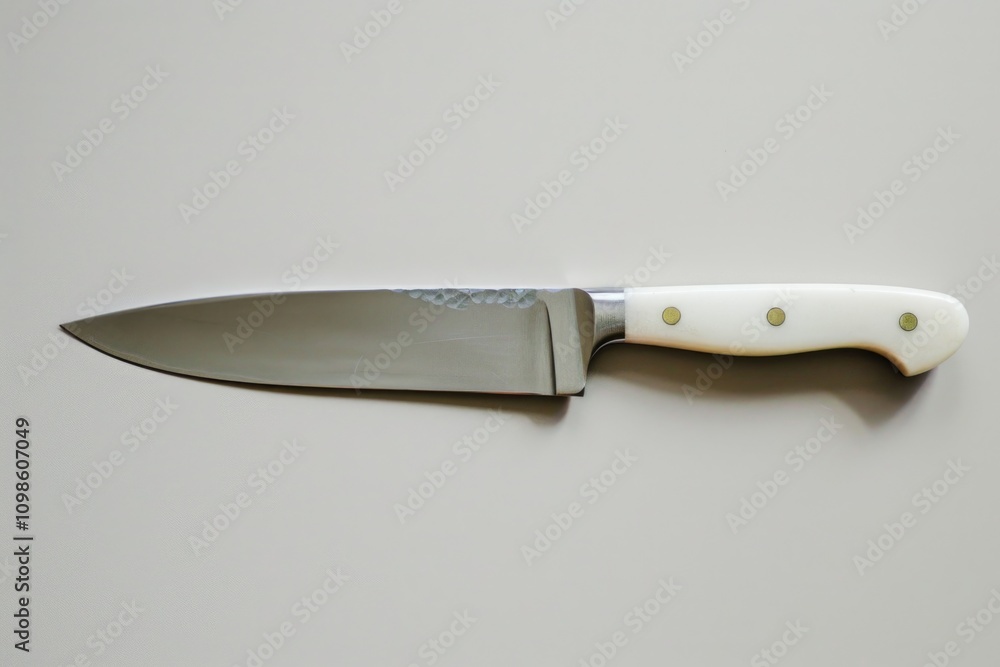 Poster a close-up shot of a knife with a white handle placed on a table