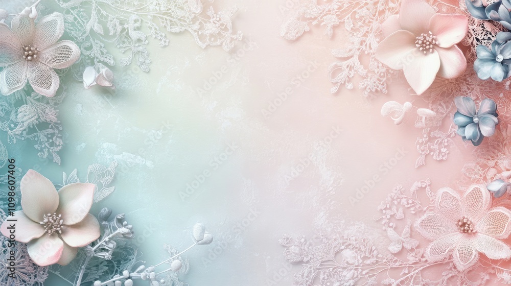 Poster a sophisticated front page border design with detailed lace patterns and soft pastels