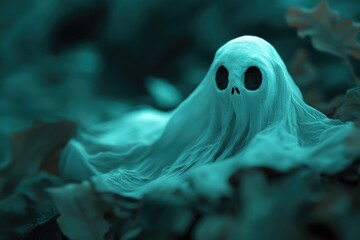 Ethereal spirit hiding among tree leaves, ideal for Halloween or supernatural themes